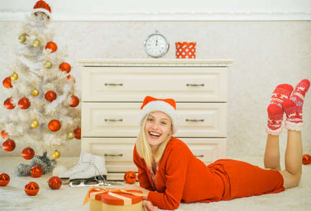 Happy new year. Santa claus. Christmas preparation, women new year.の写真素材