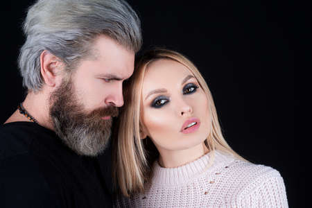 Closeup face portrait of sensual couple. Passion couple. Romantic sensual people.