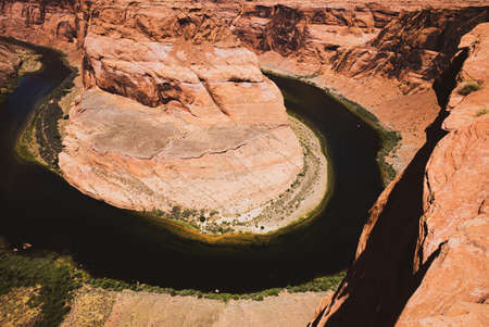 Travel Lifestyle success motivation concept. Canyon Travel Lifestyle adventure. Arizona Horseshoe Bend in Grand Canyon.の写真素材