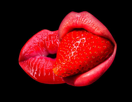 Sexy lips kiss, kissing mouth. Passion kisses. Kissed on black background. Lesbian love, Lgbt.の写真素材