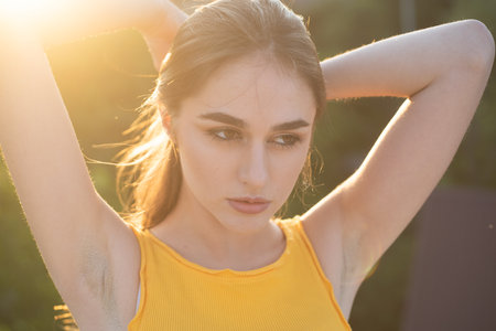 Summer young woman. Portrait of a beautiful young girl in the spring.