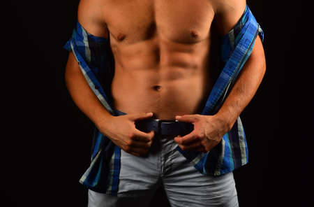 Naked man torso nude gay guy. Sexy muscular male body. Bare muscular fitnes model. Homosexual, pride, lgbtq, lgbt.の写真素材