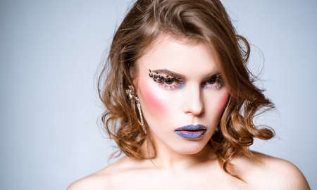 Want to be bright. Woman makeup face dark lips red cheek curly hair. Art of makeup. Makeup courses....