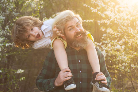 Father and son. Spring family. Fathers day.