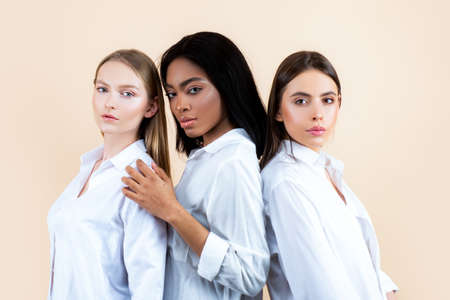 Tolerance concept. Interracial multiethnic nation. Mixed woman lesbian friendly relationships.の写真素材