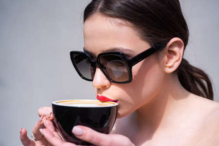 Coffee shop girl. Morning routine. Espresso americano cappuccino latte.