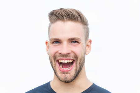 Happy smiling man. People positive emotions. Cheerful gay guy.