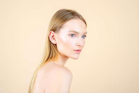 Natural beauty makeup. Woman with healthy skin.の写真素材