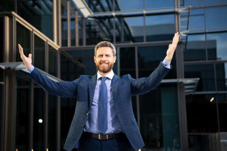 Attractive mature business man with a thoughtful and optimistic expression. Businessman hands...