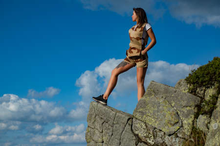 Traveling and Camping. Camping outdoor back to nature. Camping on sunny day. Carefree.の写真素材