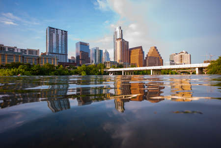 Austin Texas Travis with Cityscape Skyline Downtown on Summer.