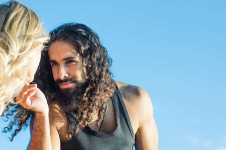 Young couple in love hug each other. Love story.の写真素材