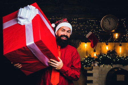 Funny Santa wishes Merry Christmas and Happy new year. Gift text copy space. New year sale. Christmas sale.の写真素材