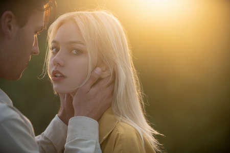 Young couple in love hug each other. Love story.の写真素材