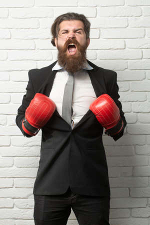 Disagreed business men, aggressive and angry while conflict.の写真素材