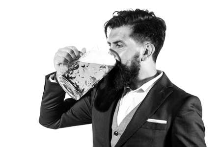 Retro man with a beer, alcoholic beverages. Guy drinking beer.の写真素材