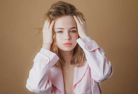 Fashion style sensual girl in shirt. Seductive girl. Fashion style.
