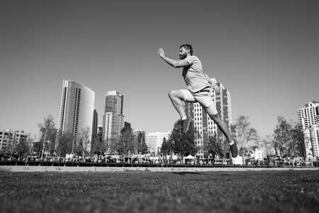 Man runner jogger running. Healthy lifestyle middle aged man runner running on citi.の写真素材