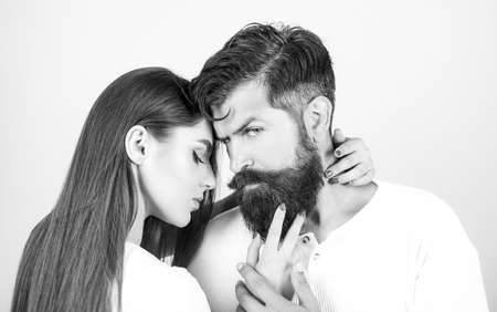 Romantic portrait of a sensual couple in love. Touching body and pleasure. Retro couple. Romantic...