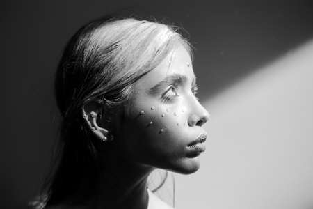 Beauty color makeup. Abstract make up. Vogue style. Face art and creative make-up.の写真素材