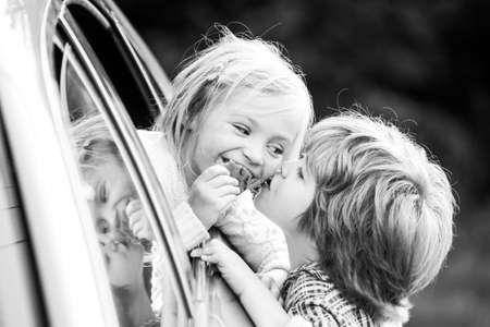 Happy Valentines Day. Valentines Greeting Card. Funny kids kiss. The Real History of Valentines Day.