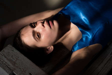 Beautiful girl. Sensual fashion woman face close up. Beauty portrait of young sexy woman.の写真素材