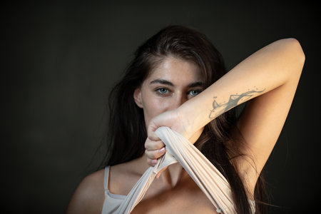 Sensual fashion woman face close up. Beauty portrait of young sexy woman.の写真素材