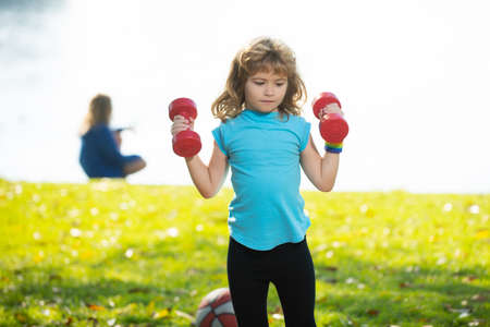Fitness child sports exercises. Active healthy life for children. Sport and kids training.の写真素材
