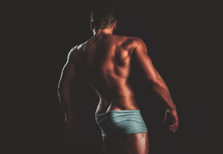 Man in underwear. Muscular man. Healthy muscular guy. Gorgeous stylish man. Strong man or muscular men.の写真素材