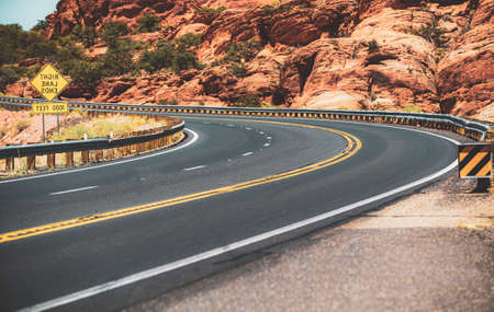 Empty scenic highway in Arizona, USA. Asphalt texture, way background.の写真素材