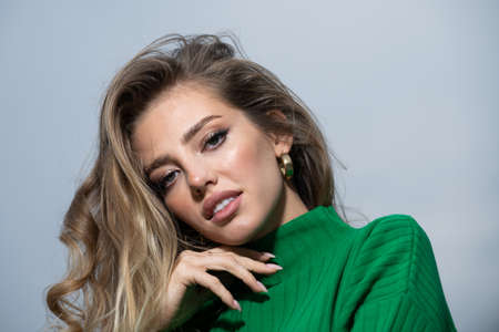 Portrait of beautiful young woman. Sensual beauty female model face close up. Portrait of young...
