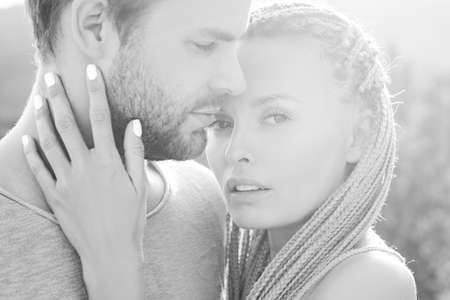 Sensual couple kissing lips. Kiss each other, enjoying tenderness and intimacy.