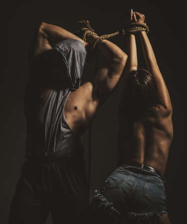 Sex Domination. Sexy woman slave. Bondage roleplay. Couple bdsm. Relationships manipulation.の写真素材