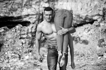 Sexy couple in sensual love. Foreplay and love games of sexy couple. Enjoying pleasure.の写真素材