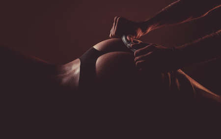 Naked Ass. Womans butt anti-cellulite and skin care. Buttocks woman. Big sexy sandy womans buttocks.の写真素材