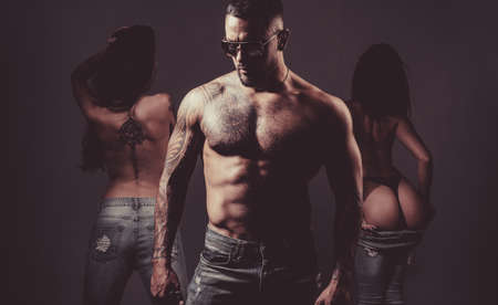 Wild sex with Sexy girl. Mens Jeans Shop. Fashion mans legs in jeans. Modern Sexual Trends.の写真素材