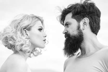 Young couple in love hug each other. Romantic couple in love. Loving. Lovely couple in love looking at each other, close-up.の写真素材