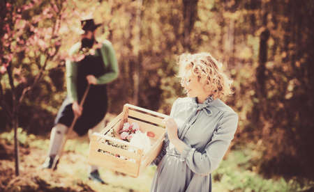 Lifestyle and family life. Image of two happy farmers with instruments. I like spending time on...