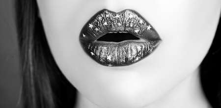 Sexy colseup Lip Makeup. Lipstick or Lipgloss. Beauty Model. Woman cosmetics.の写真素材