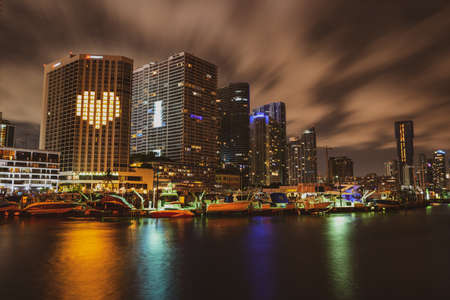 Miami skyline. Bayside Miami Downtown MacArthur Causeway from Veの写真素材