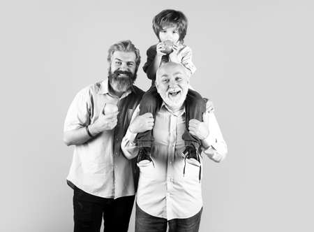 Male Multi Generation Portrait. Happy three age multi generation. Men family grandfather father and...