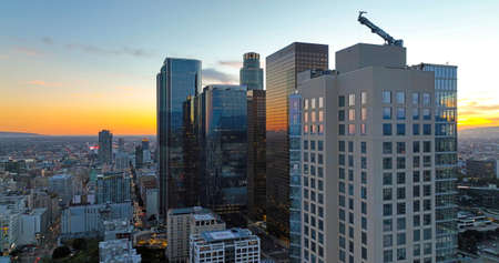 City of Los Angeles, panoramic cityscape skyline scenic, aerial view at sunset. Los angeles...