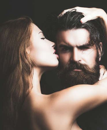 Sexy couple kissing. Sensual kiss of lovers.