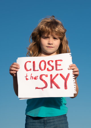 Close the sky over Ukraine banner. No fly zone over Ukraine.の写真素材