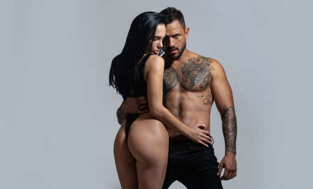 Sensual couple. Romantic lovely coupl in love, sexy boyfriend hugging beautiful girlfriend. Sexy...