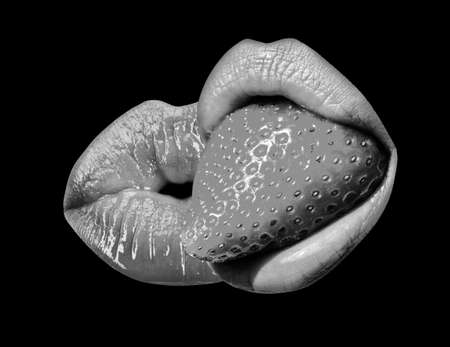 Sexy lips kiss, kissing mouth. Passion kisses. Kissed on black background. Lesbian love, Lgbt.の写真素材