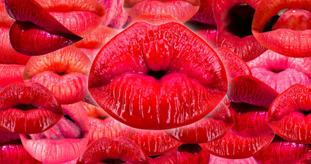Kiss lip. Lips, female mouth texture pattern. Red lip.の写真素材