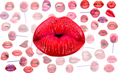 Kiss lip. Lips and mouth. Sexy lips. Red lip background. Female lips.の写真素材