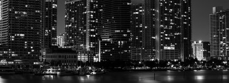 Miami, Florida, USA skyline on Biscayne Bay, city night backgrounds. Skyline of miami biscayne bay reflections, high resolution.の写真素材