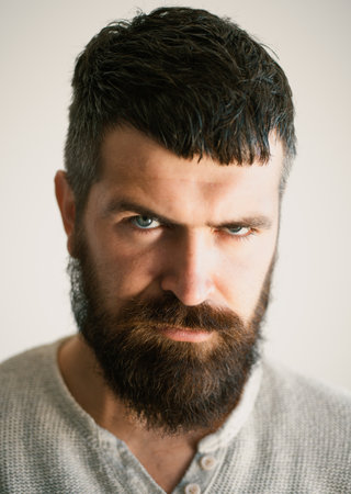 Emotional portrait. Serious bearded man. People emotions.の写真素材
